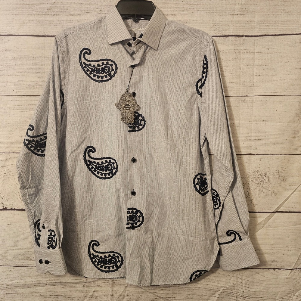 Luchiano Visconti Black Men's Small Paisley Stripe Long Sleeve Shirt NWT L460